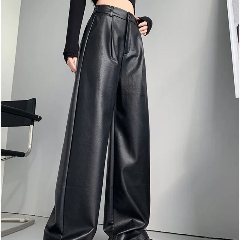 Sexy Slim Fit PU Leather Casual Elastic High Waisted Leggings Pants