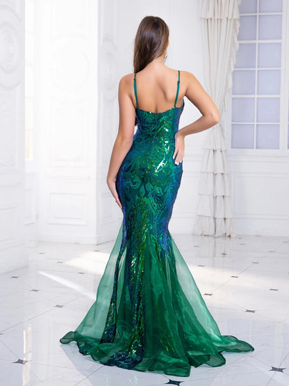 Sleeveless Sequined Mermaid Party Dress