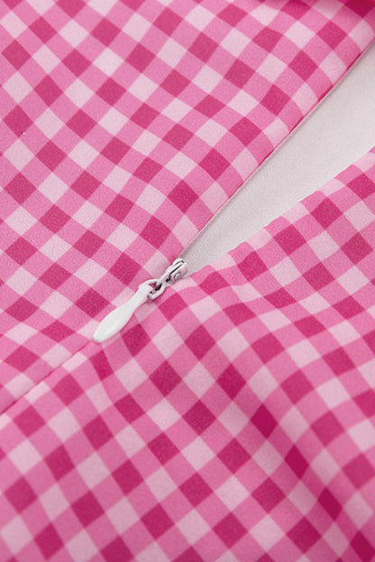 Pink Plaid A-Line Babydoll Dress with Lapel