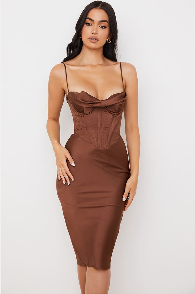 Absolute Elegance Satin Charming Corset Midi Dress