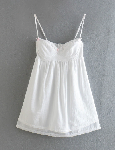 White Spliced Embroidery Lace Bra Corset Mini Dress