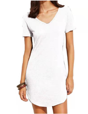 Women's Short Sleeved V-Neck Solid Loose Dress