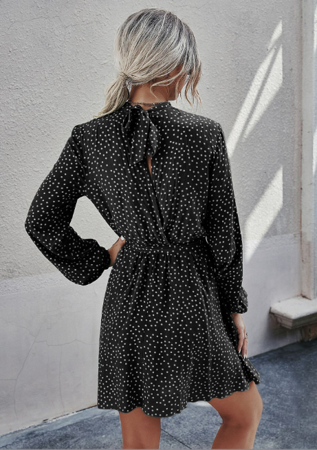 Ruffle Hem Shirt Dress with Pretty Print