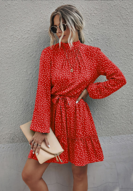 Ruffle Hem Shirt Dress with Pretty Print