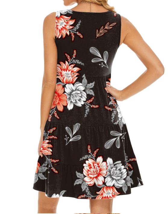 with Flowy Flowered Swing Sleeveless Neck Design Tiered Coastal - and Gown Mini Scoop Sundress