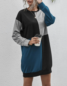 Womens Casual Pullover Sweater Long Sleeve Colorblock Top Dress