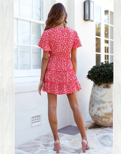 Boho Mini Dress - Women's A-Line Floral Print Summer Dress