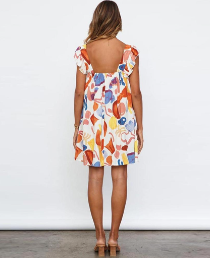 Women's Summer Strap Mini Dress - Loose Print