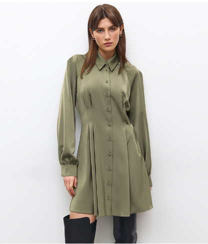 Vintage Green Office Long Sleeve Lapel Short Dress for Autumn