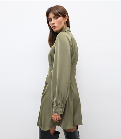 Vintage Green Office Long Sleeve Lapel Short Dress for Autumn