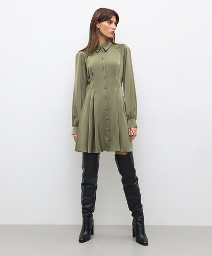 Vintage Green Office Long Sleeve Lapel Short Dress for Autumn