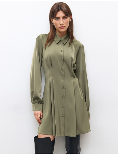 Vintage Green Office Long Sleeve Lapel Short Dress for Autumn