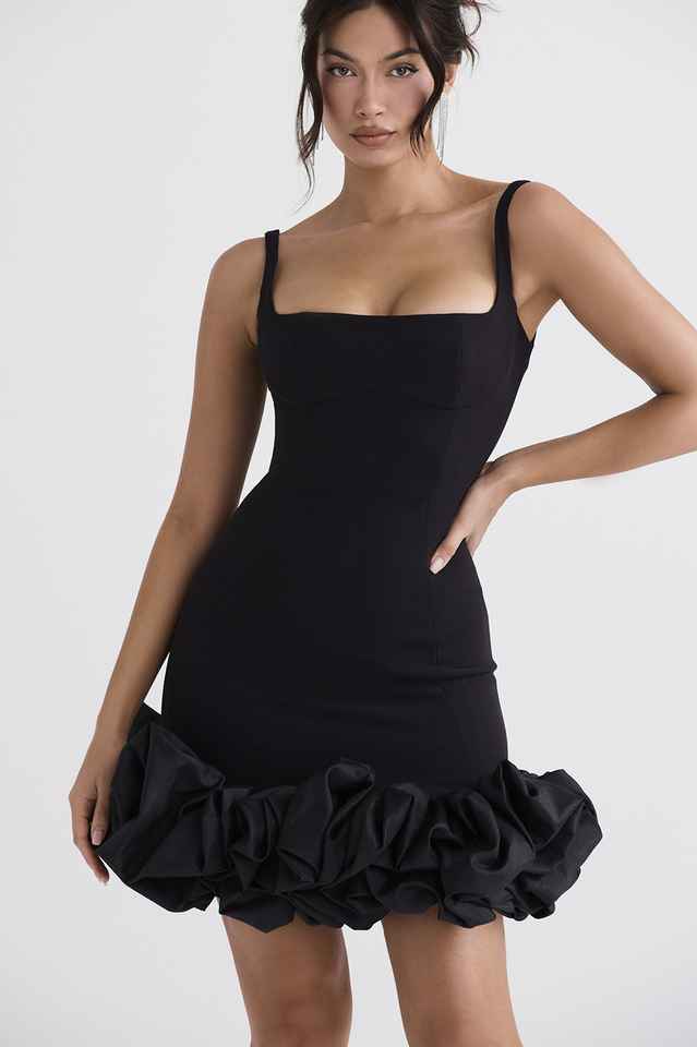 Black Ruffle Stylish Hem Dress