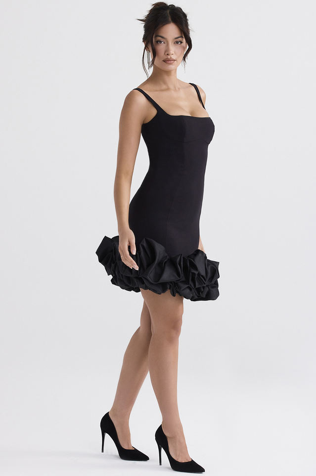 Black Ruffle Stylish Hem Dress