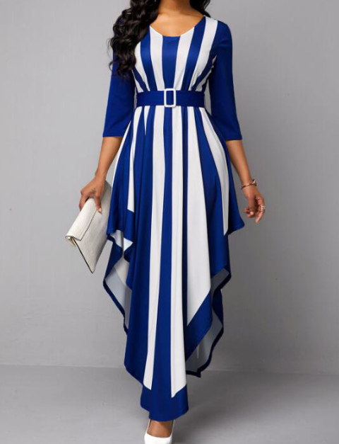 with Bohemia Gown V-Neck Full-Length Colorful Deep Stripes