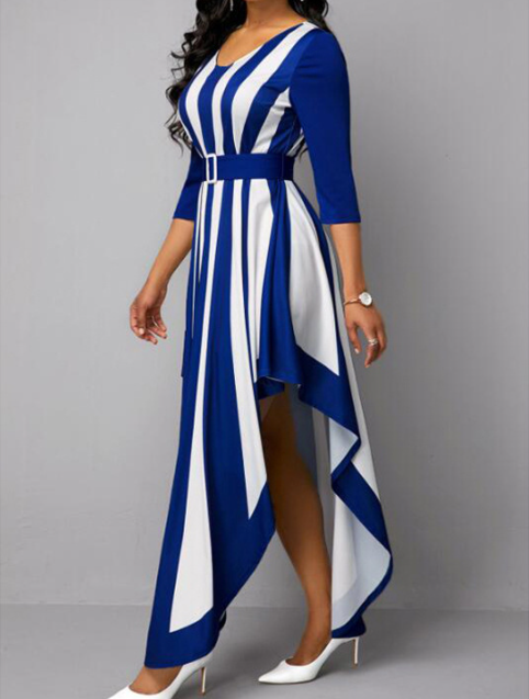 with Bohemia Gown V-Neck Full-Length Colorful Deep Stripes