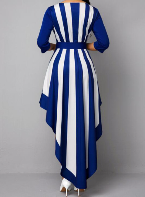 with Bohemia Gown V-Neck Full-Length Colorful Deep Stripes