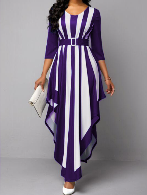 with Bohemia Gown V-Neck Full-Length Colorful Deep Stripes