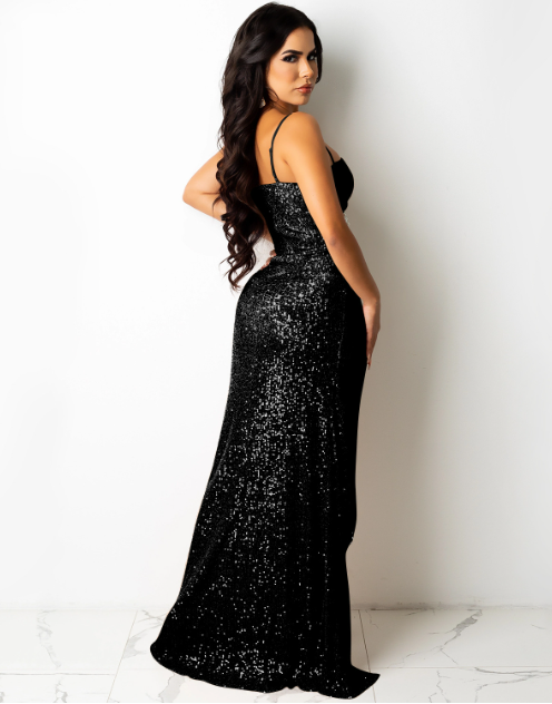 Shoulder Strapless Mesh Sequin Party Dress