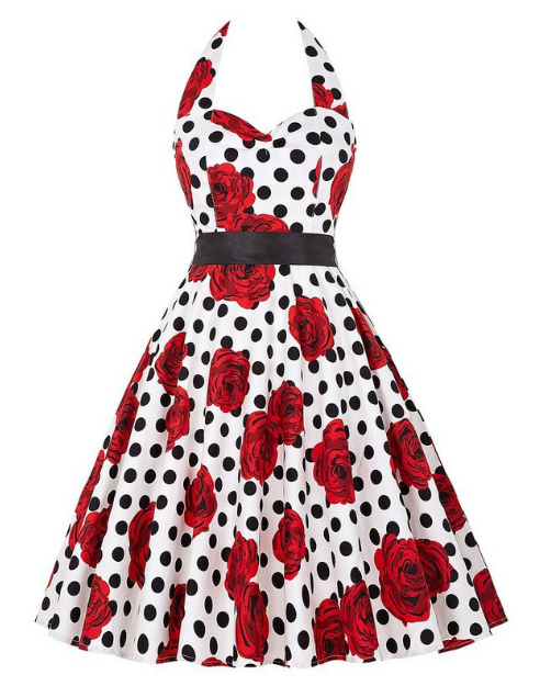 Trendy White Cherry Print Vintage Dress for Women