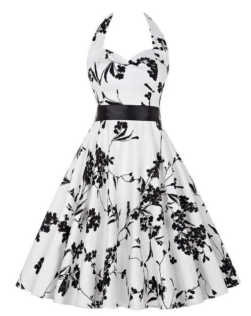 Trendy White Cherry Print Vintage Dress for Women