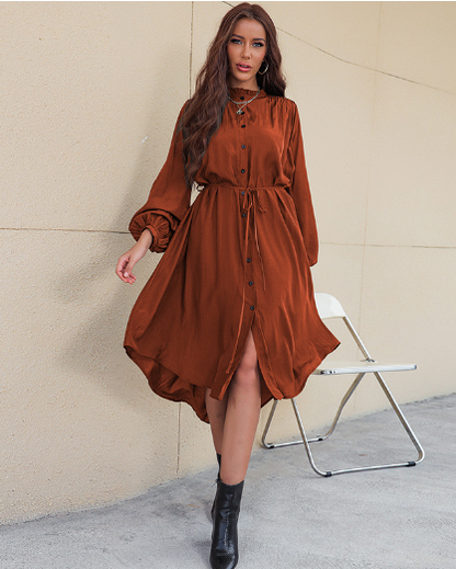 Slim Single-Breasted Shirt Dress with Temperament