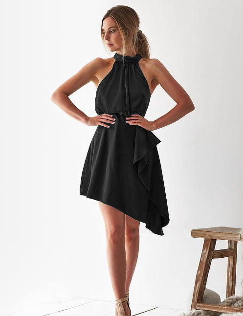 Satin Strap Dress with Hanging Neck