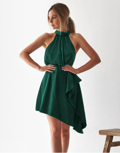 Satin Strap Dress with Hanging Neck