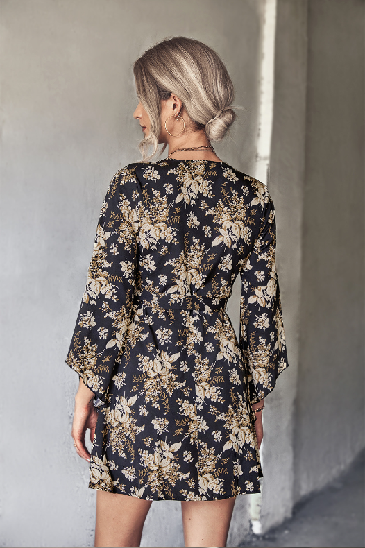 Arm Gown with Irregular Flared Flowered Design