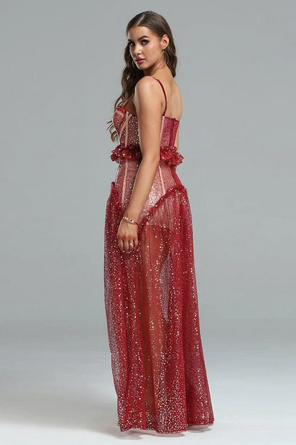 Barrett Sequined Mesh Charming & Lace Maxi Dress