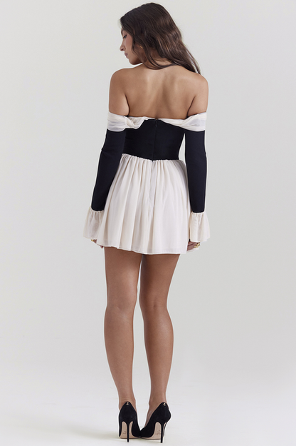 Alana Black & Charming Cream Off Shoulder Dress