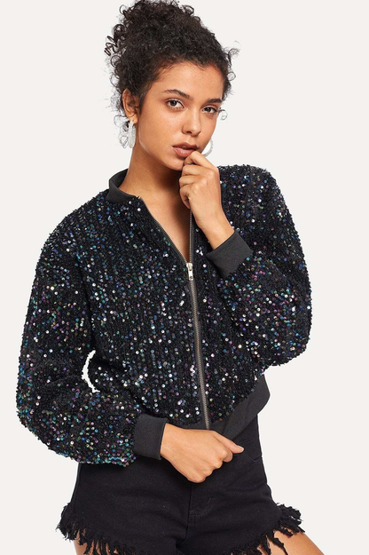 All Eyes on Charming You Sequin Bomber Jacket