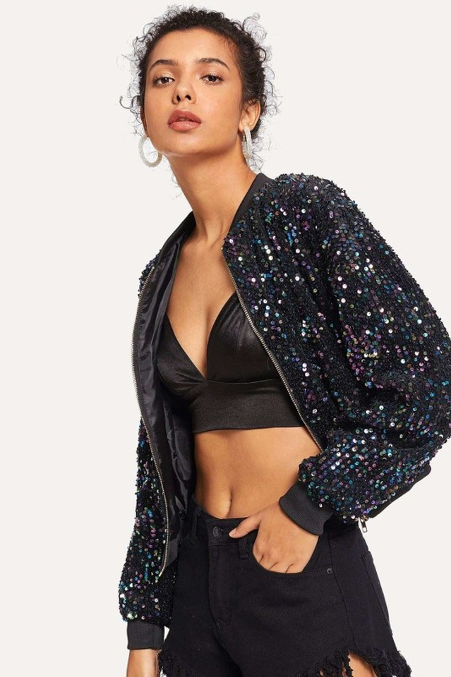 All Eyes on Charming You Sequin Bomber Jacket