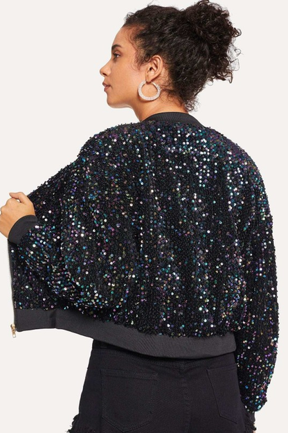 All Eyes on Charming You Sequin Bomber Jacket