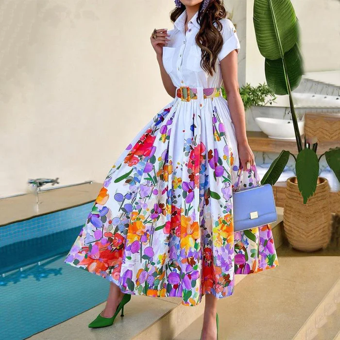 Skirt Full Flowered Pleats Dress