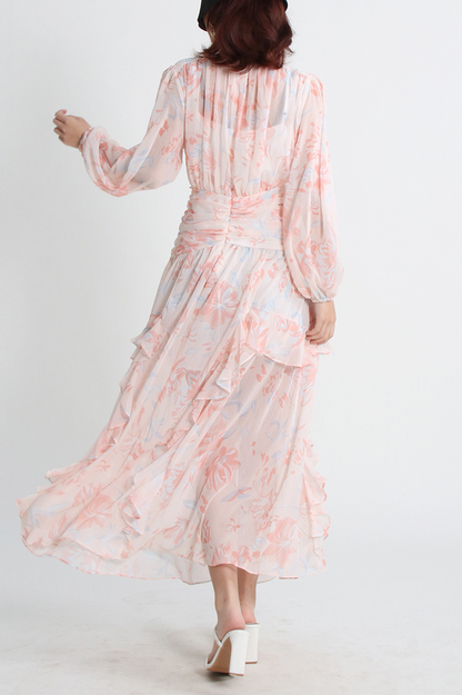 Aurier Round Neck Charming Balloon Sleeve Maxi Dress