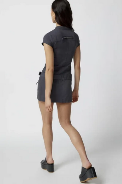 Belted Cargo Mini Charming Dress In Grey