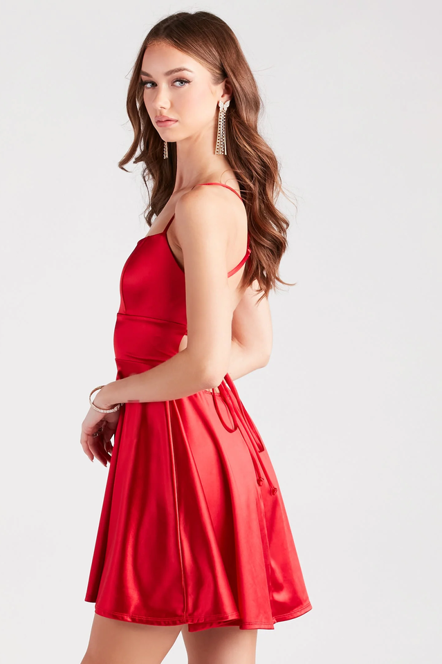 A Moment In Charming Satin Skater Dress