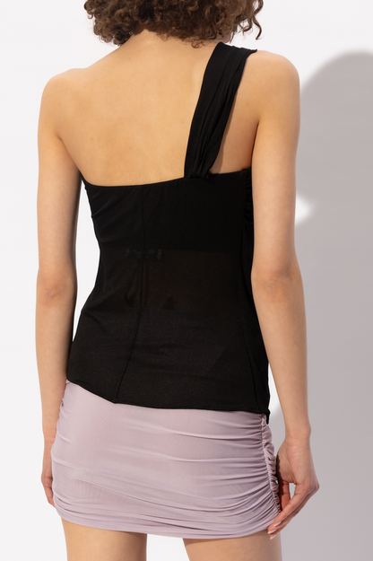 Black Draped Top Charming With An Asymmetrical Cut