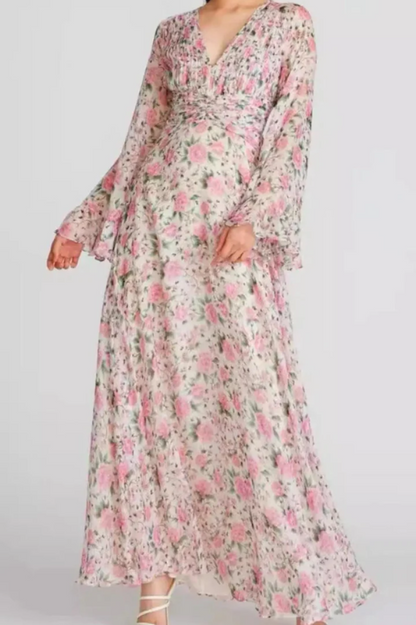 Aracely V Neck Charming Floral Maxi Dress