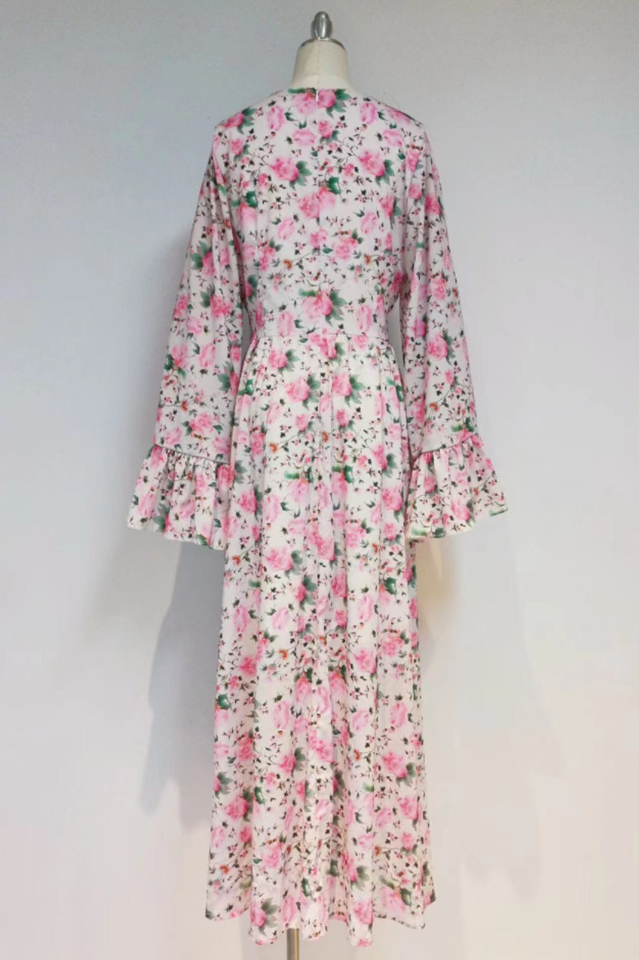 Aracely V Neck Charming Floral Maxi Dress