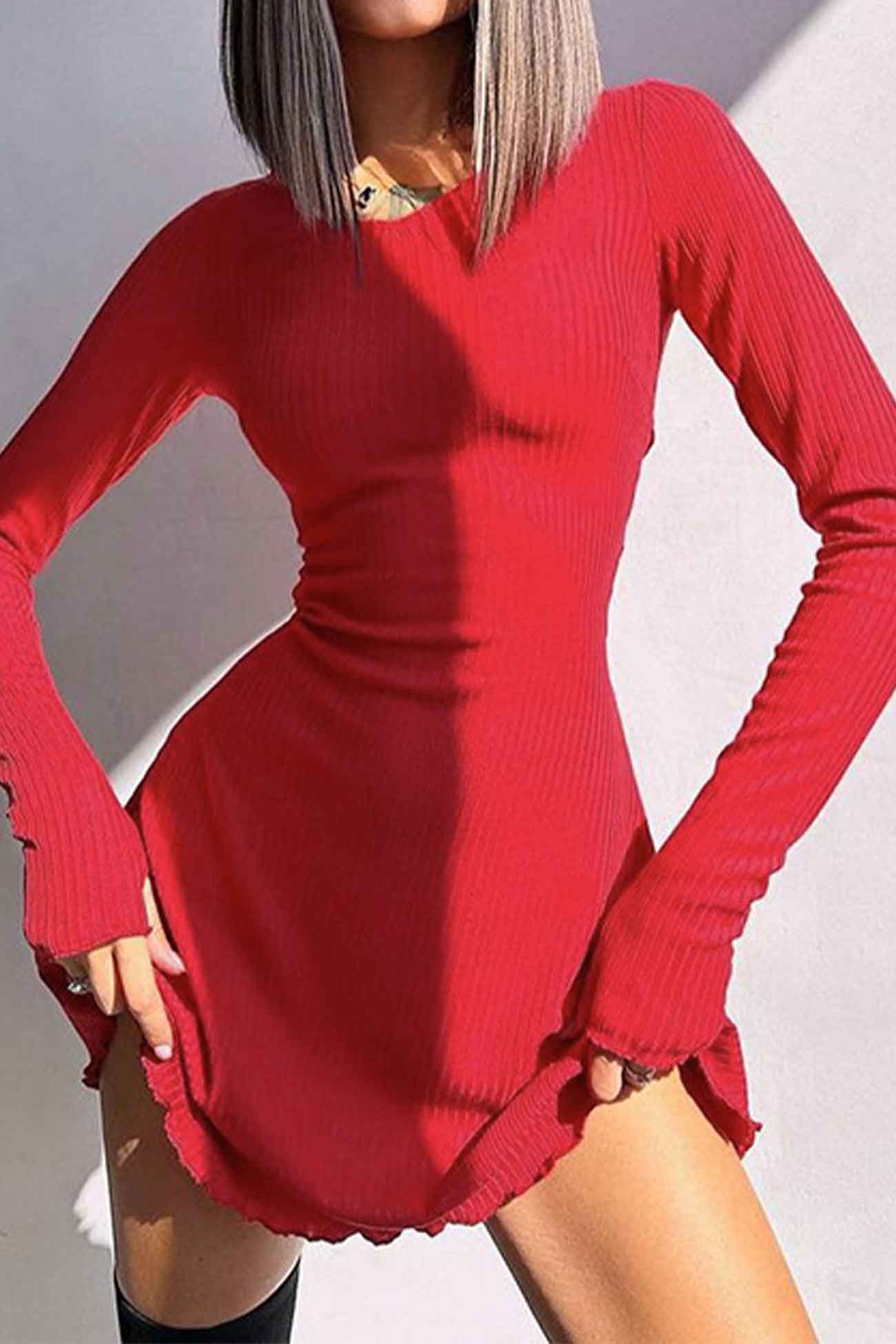 Back Strap Long Sleeve Mini Dress