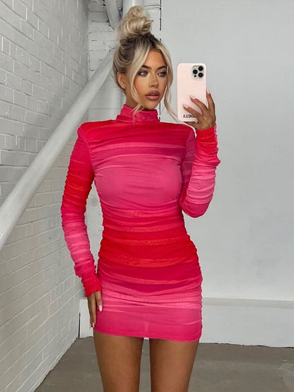 Mary Turtleneck Long Sleeve Ruched Mini Dress