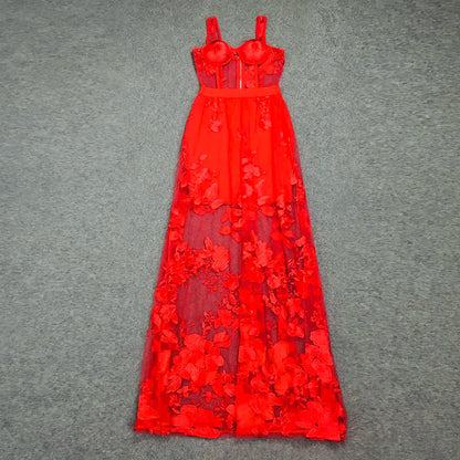 Red Lace Backless Christmas Party Dress