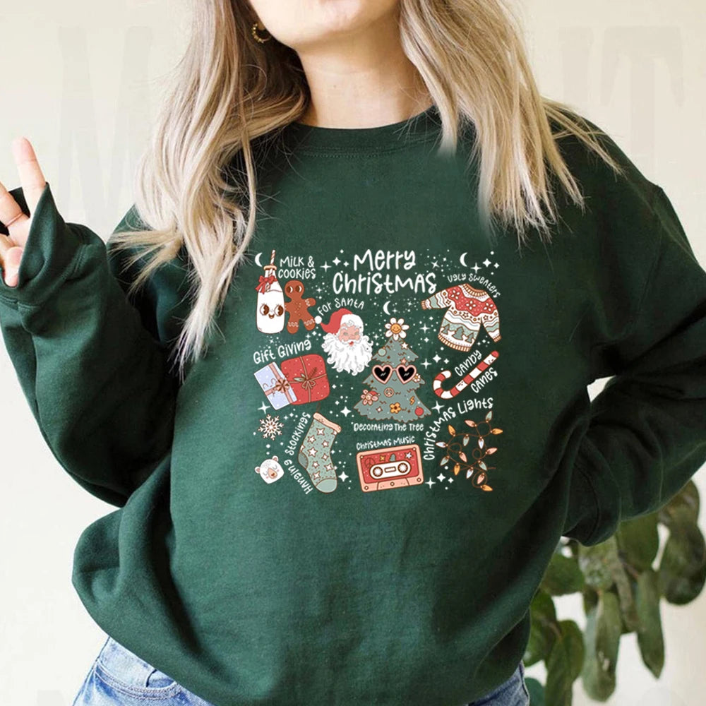 Retro Cheerful Aesthetic Santa Warm Hoodie