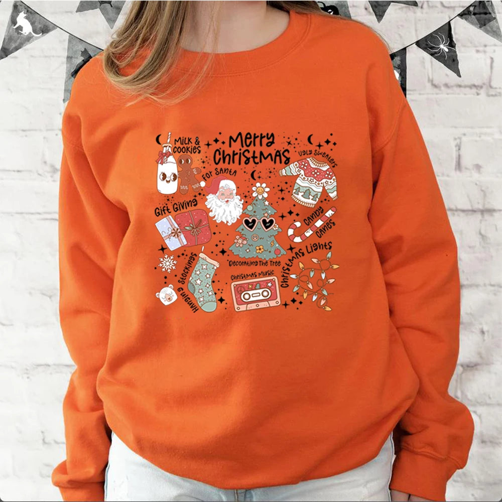 Retro Cheerful Aesthetic Santa Warm Hoodie