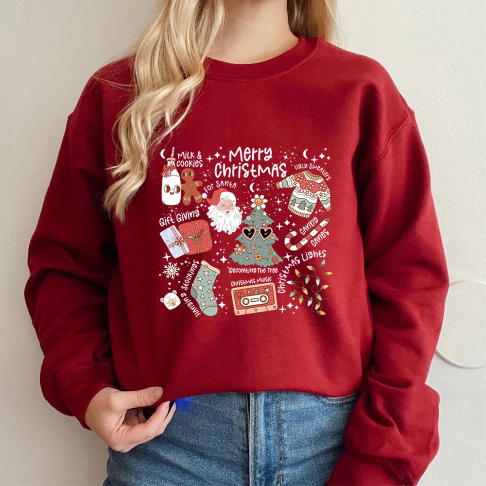 Retro Cheerful Aesthetic Santa Warm Hoodie