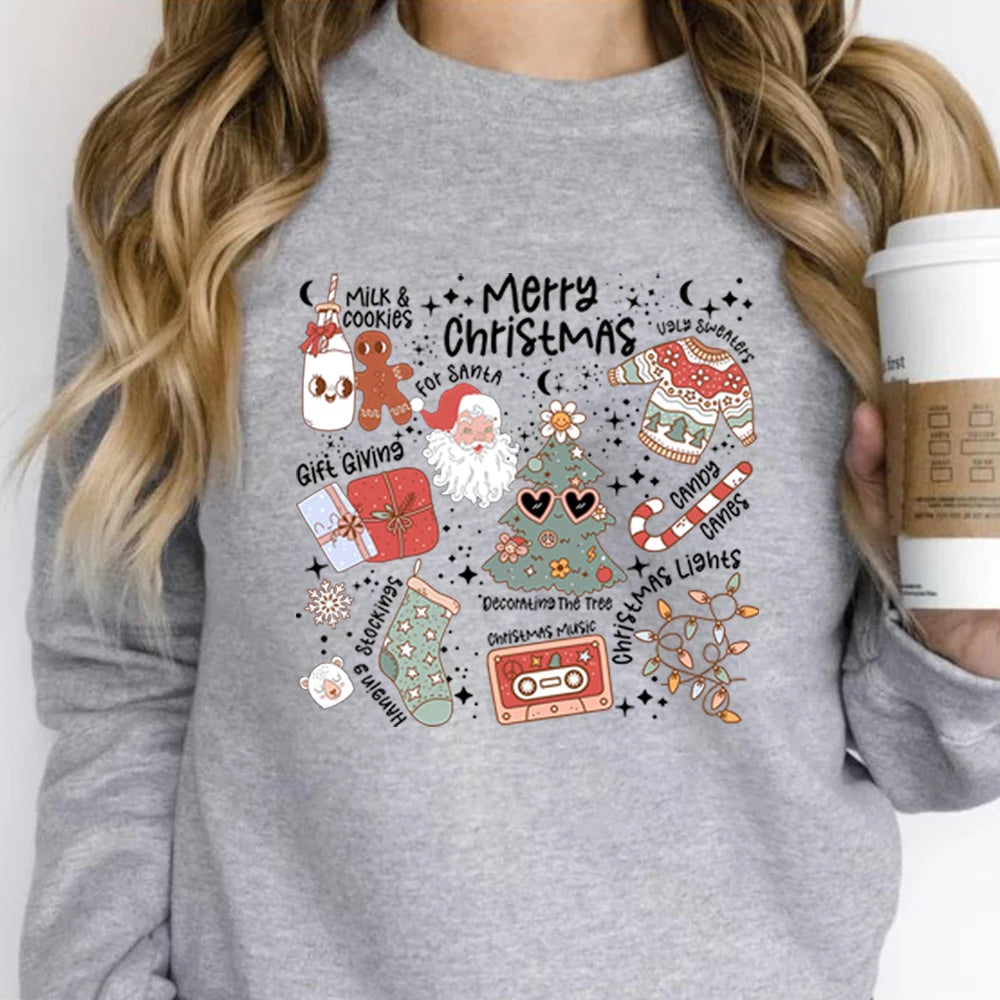 Retro Cheerful Aesthetic Santa Warm Hoodie