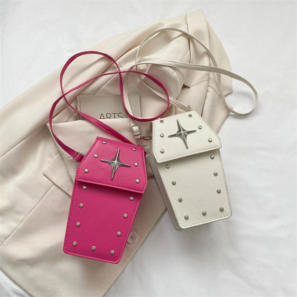 Retro Gothic Dark Personalized Casual Star Rivet PU Leather Women Halloween Handbag