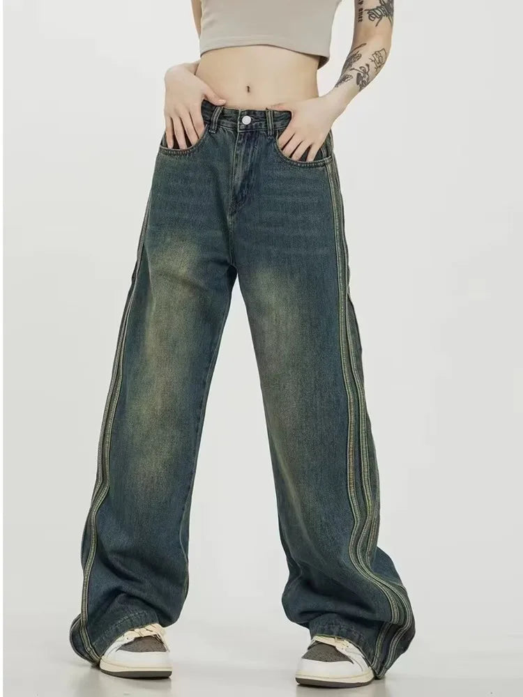 Sweeping Floor Spicy Girl Small Loose High Waisted Straight Leg Wide-Leg Jean